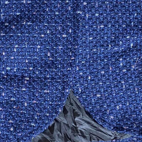 Royal Blue Cropped Tweed Jacket with Pearl Brooch Detail - Picture 2 of 4